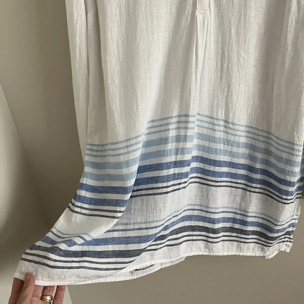 J Jill Linen Tunic Top M White Blue Striped - Picture 9 of 12